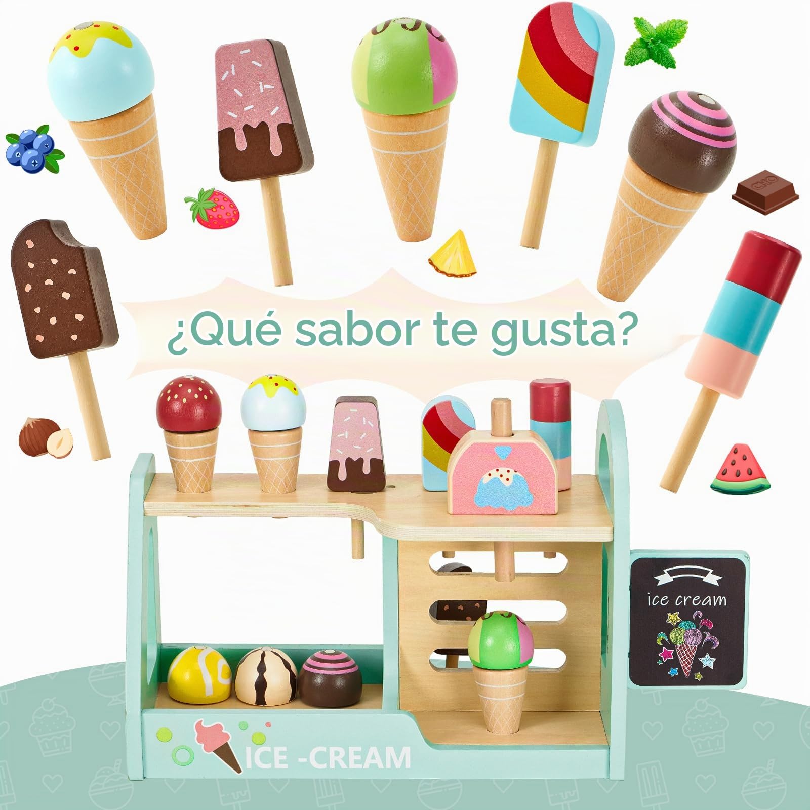 Heladeria Juguete, Cocina Juguete, Comiditas de Juguete, Juguetes Montessori de Madera Juego Educativo de Matemáticas y Lógica, Regalo para Niños Niñas 3 4 5 6 Anos