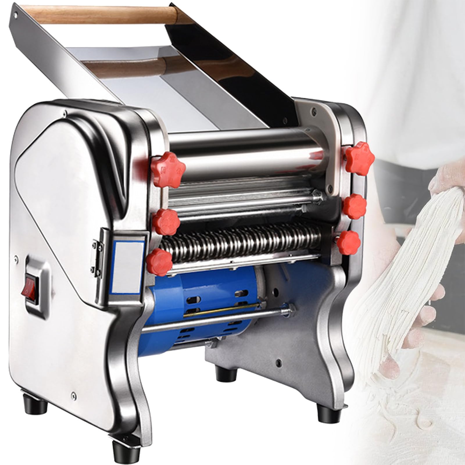 BITYCOW Small Automatic Electric Pasta Maker, 550W Stainless Steel Dough Sheeter Machine with Multiple Width Settings for Home Kitchen Use F180