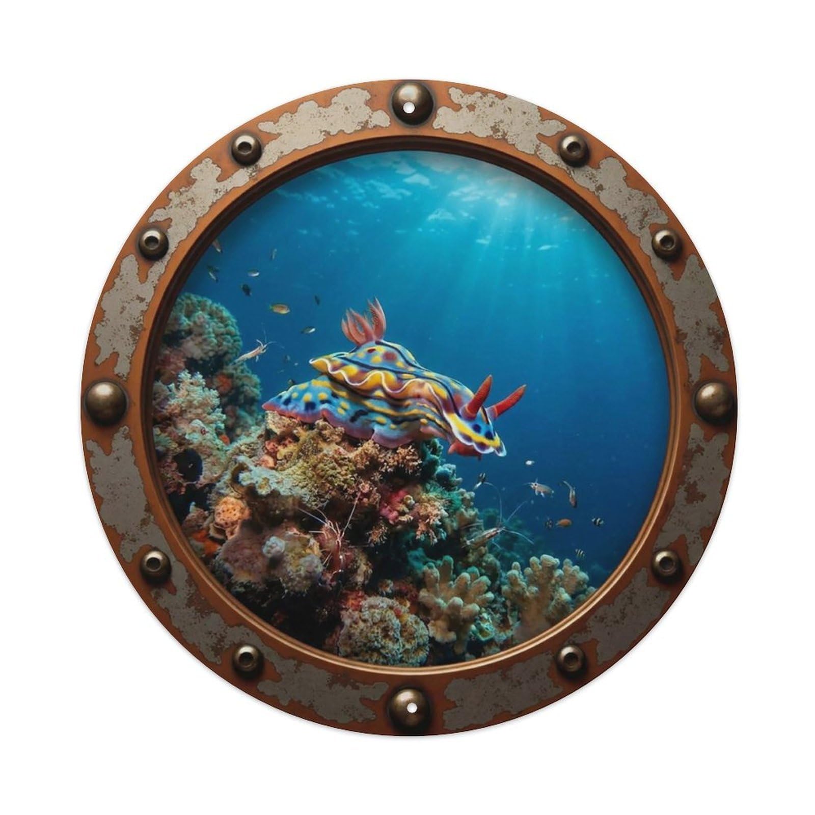 Gead 8X8inch Style Vintage Porthole Nudibranch Nautical Window View Metal Tin Sign