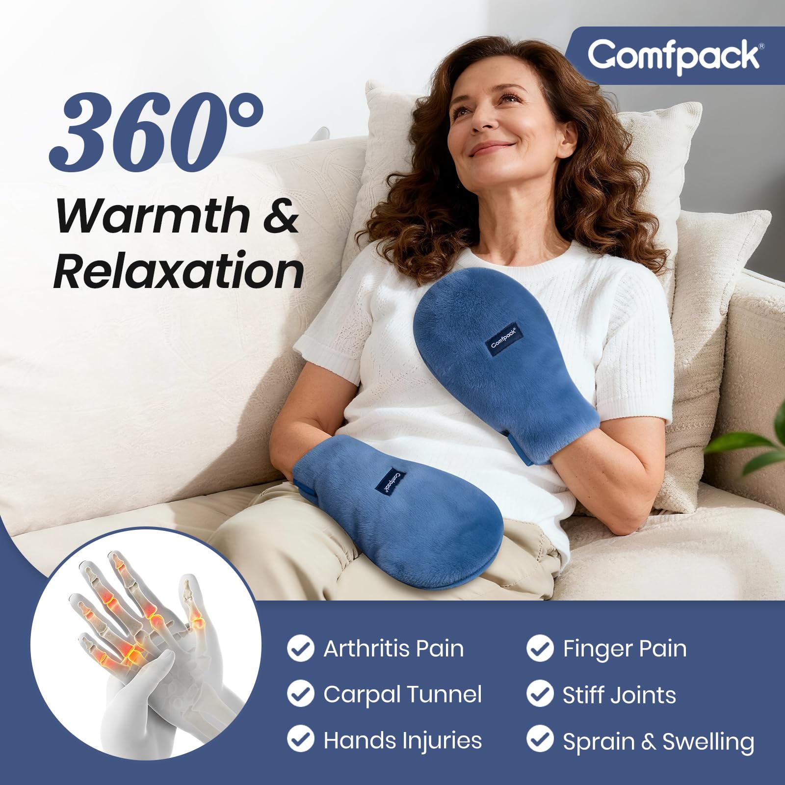 Comfpack Guantes térmicos para microondas para artritis, guantes de calefacción para manos y dedos, calentador de manos para terapia de calor para aliviar la artritis, túnel carpiano, inflamación,