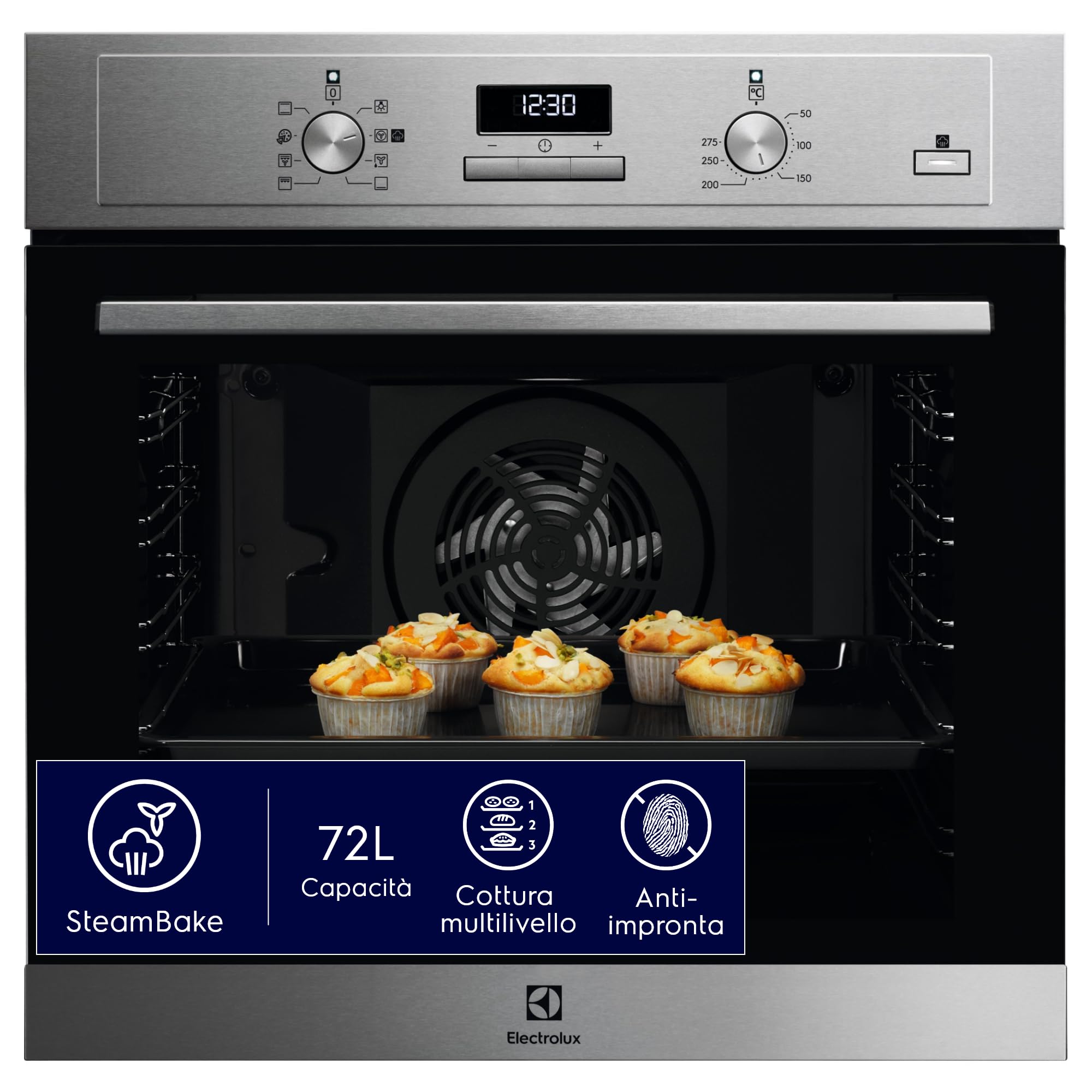 Electrolux COD3S40X Serie 600 Forno a Vapore SteamBake da Incasso, 72 L Capacità, Multifunzione con Cottura a Vapore, Pulizia AquaClean, Inox Antimpronta, 589x594x568 mm