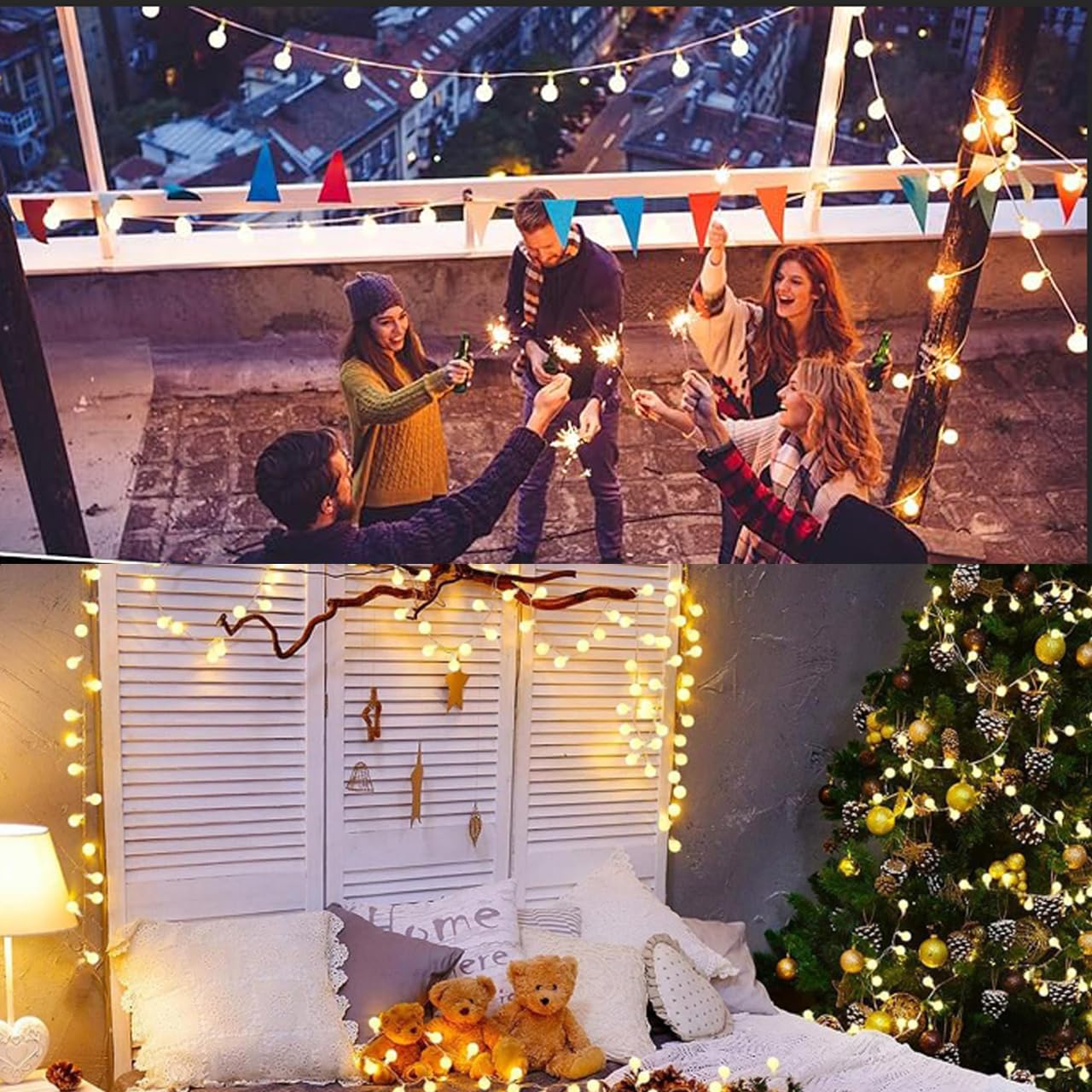 Guirnalda de luces de bola – 80 bolas de 10 m de globo de luz – perfecto para interior, exterior, jardín, árbol de Navidad, fiesta, festival, decoración de boda (blanco cálido)