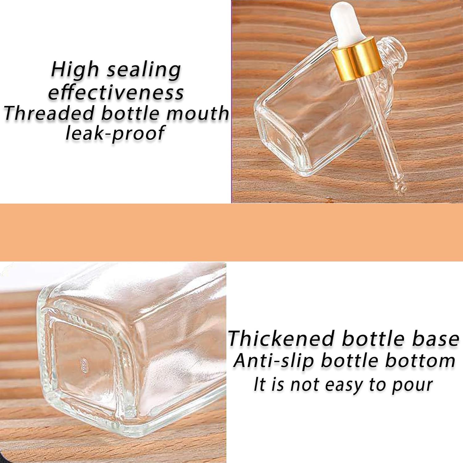 12Pcs 15ml Square Dropper Bottles for Essential Oils, 15ml Square Glass Bottles with Eye Droppers,Tincture Bottles,for Essential Oils,Liquids,perfume Travel (Clear/Gold cap, 15ml)