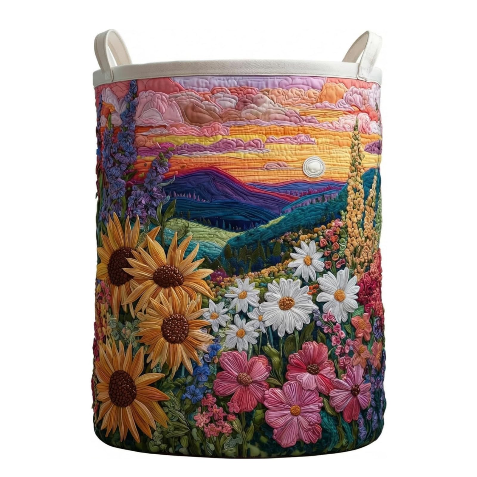 SDSFGX Large Quilted Laundry Basket Foldable Laundry Hamper with Handles Cute Boho Quilted Storage Basket for Clothes Toys