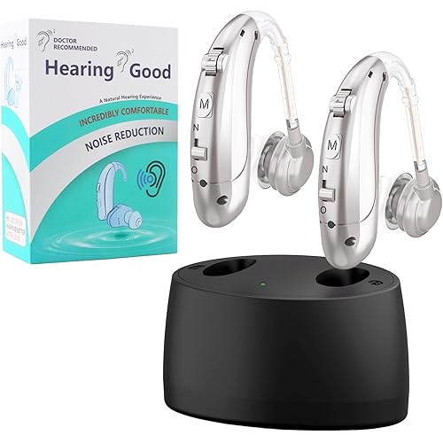 Hearing Aids for Seniors, Hearing Aids Rechargeable with Noise Cancelling and Volume Control, Hearing Amplifier for Adults Hearing Loss, Portable Behind-the-Ear Hearing Aid Headphones