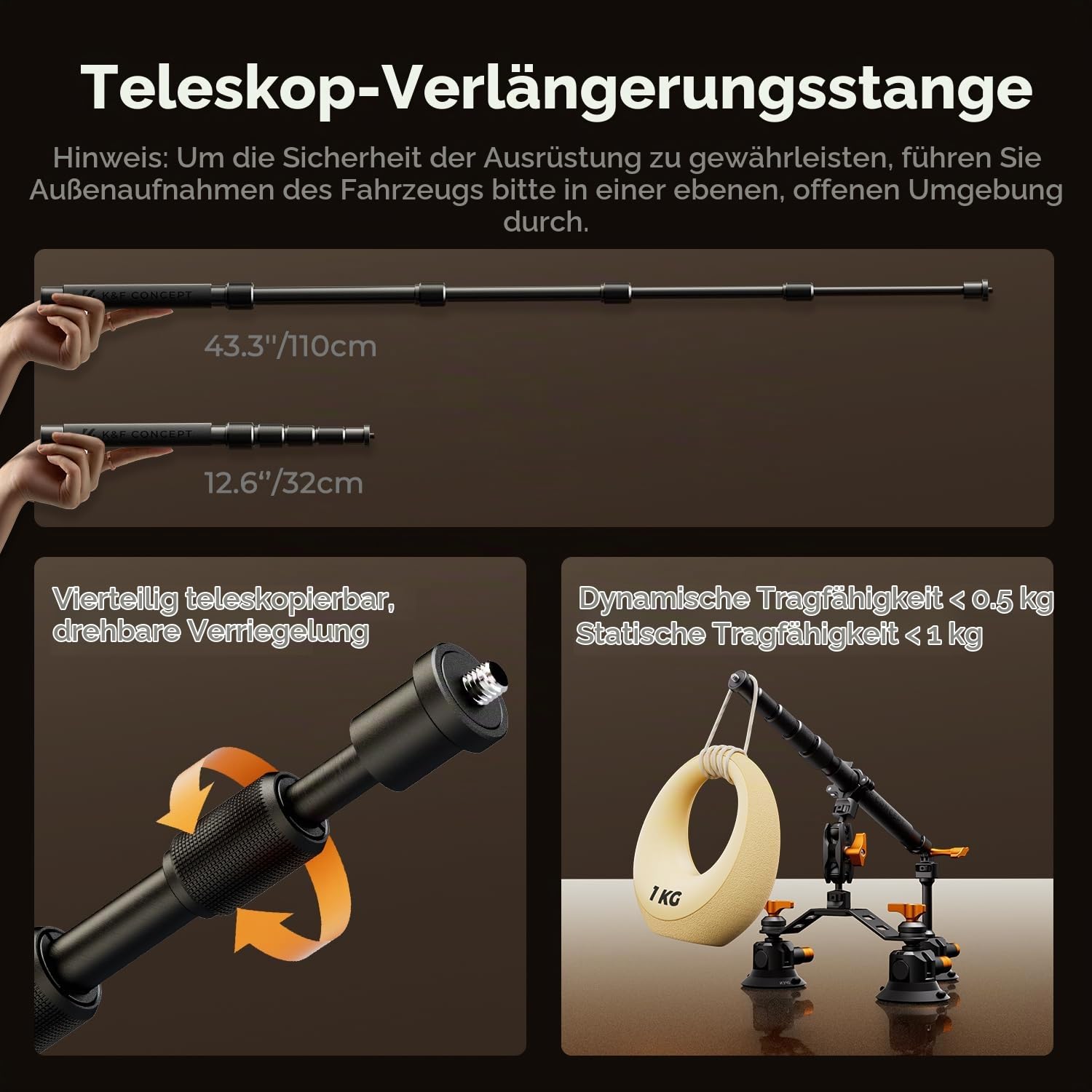 K&F CONCEPT Saugnapfhalterung Set, 360° Kugelkopf, Selfie-Stick | GoPro, Insta360, Action Cam Adapter, Telefonklemme, Schnellmontage, Auto, 1/4" Schraube, MS44