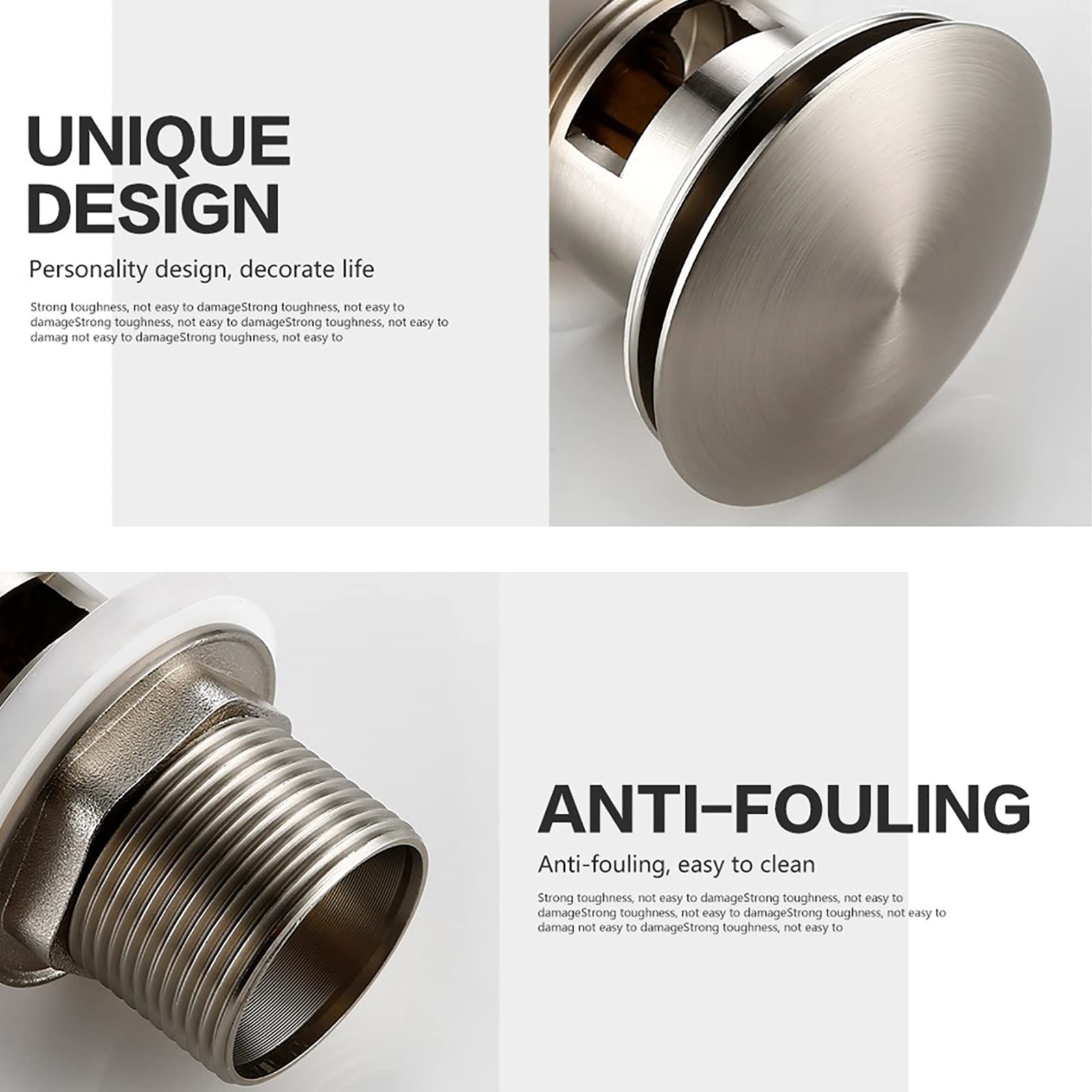 Pop-up Bonde de Lavabo avec Trop Plein Laiton Clic-clac Bonde de Vidage Lavabo Anti-Corrosion Nickel Brossé Bonde D'écoulement pour Evier ou Lavabo Ecoulement de Lavabo