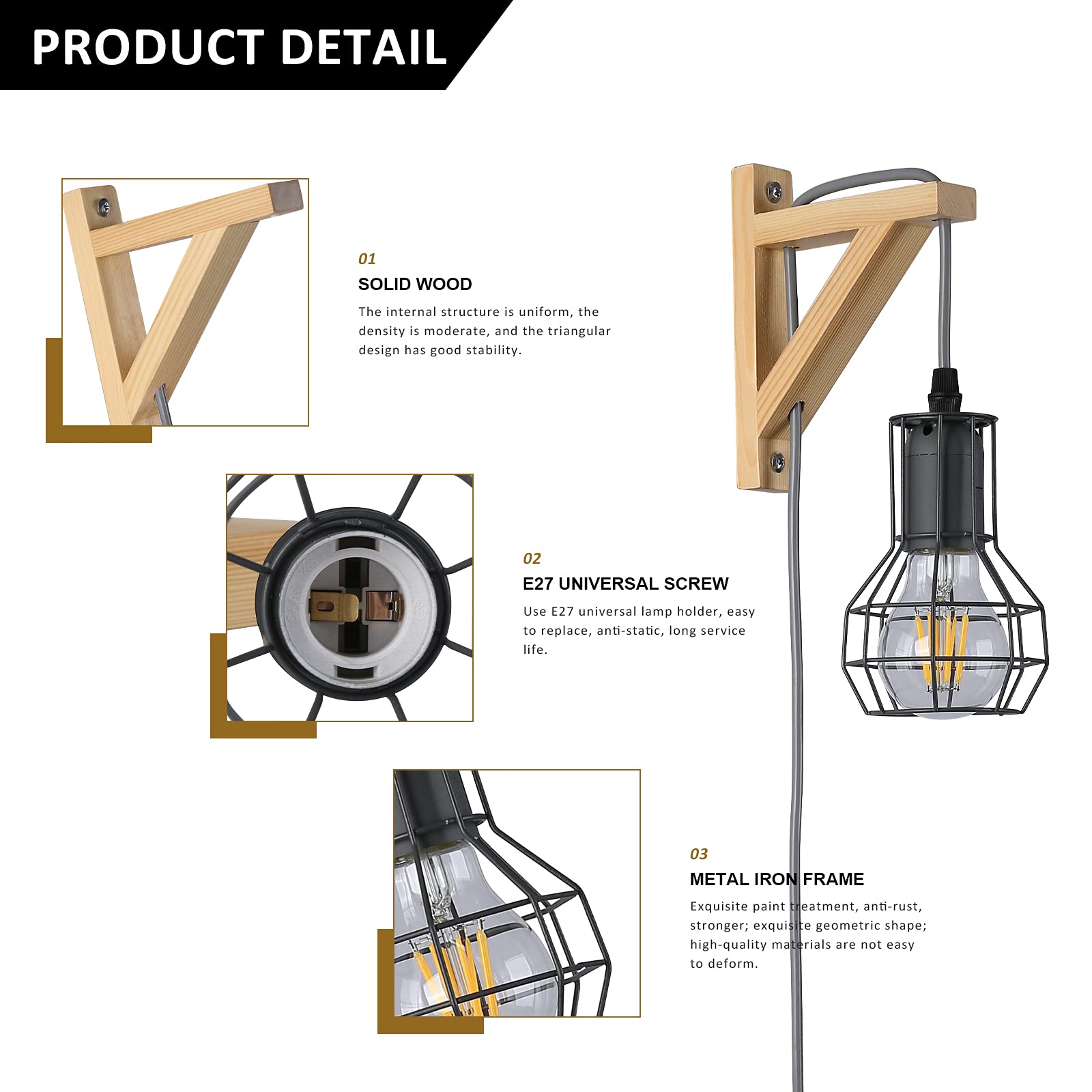 Modern Industrial Plug in Cord Cage Wall Lamp Lift Pipe - Image 4