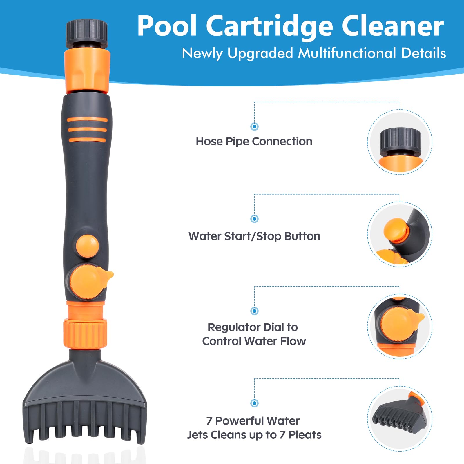 Pool Cartridge Filter Cleaner, Spa Filter Cleaner for Hot Tub Pool, Sturdy & Durable Comb Pool Filter Cartridge Cleaning Tool for Hot Tub, Clears Leaves, Debris, Filter Cartridge for Pool