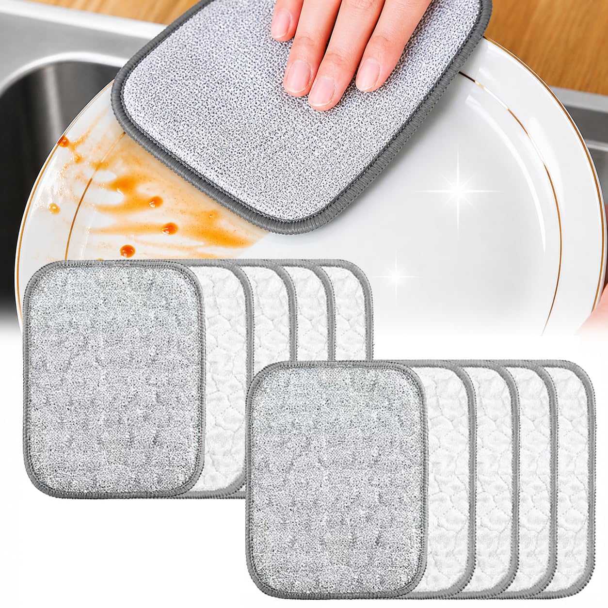 AIFOOLE Multipurpose Wire Dishwashing Rags for Wet and Dry, Reusable Non Scratch Wire Dishcloths, Double Sided Stainless Steel Cleaning Cloths for Kitchen Sinks, Dishes, Pots and Pans (10PCS)