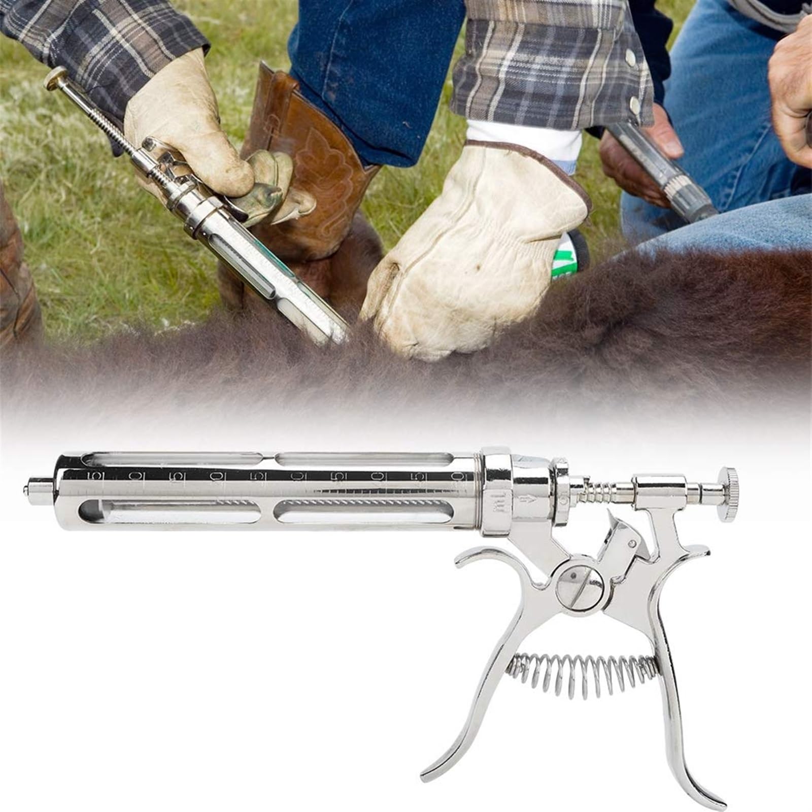 Veterinary Syringe Injector Gun, Semi-Automatic Stainless Steel Tool for Animal Injection, 2ml to 5ml Capacity for Livestock