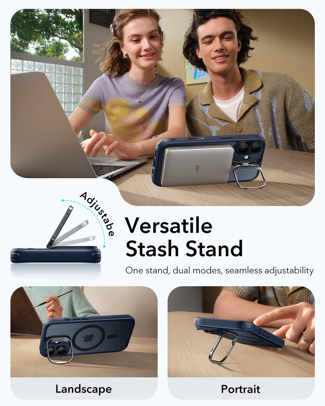 ESR Cover per iPhone 17, Controllo della fotocamera, Compatibile con MagSafe, Supporto integrato, Protezione di livello militare, Retro resistente ai graffi, Serie Classic, Blu Trasparente