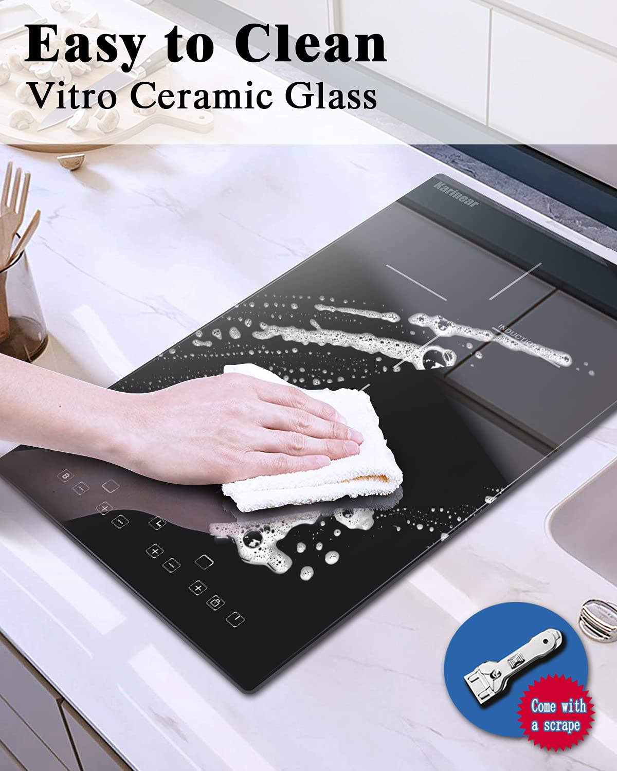 Karinear 12 Inch Induction Cooktop 2 Burner Drop In Electric Cooktop