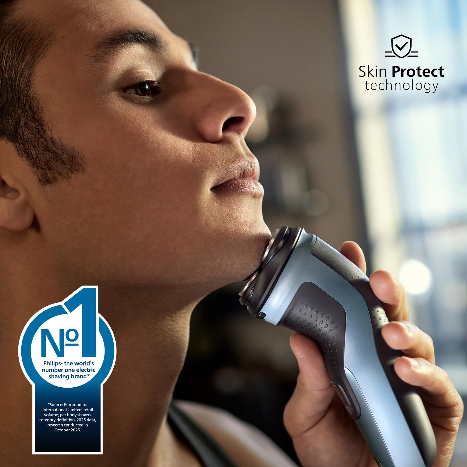Philips Shaver Series 3000X – Elektrischer Rasierer für Herren, Nass- und Trockenrasur, Himmelblau, mit SkinProtect-Technologie, ausklappbarem Bartschneider und ergonomischem Griff (Modell X3053/00)