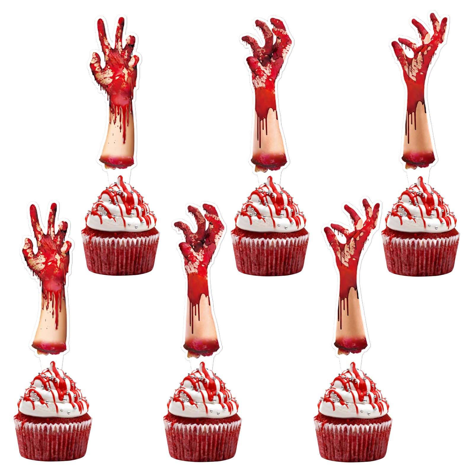 Cyodoos 24Pcs Halloween Cupcake Toppers Cake Decorations Zombie Hand Cupcake Toppers Horror Themed Halloween Decorations Halloween Baby Shower Decor Halloween Gender Reveal Decorations