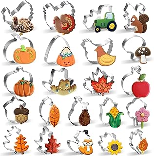22pcs Fall Cookie Cutters, Stainless Steel Metal Thanksgiving Cookie Cutters Shapes, Large Small Mini Autumn Cookie Cutter...