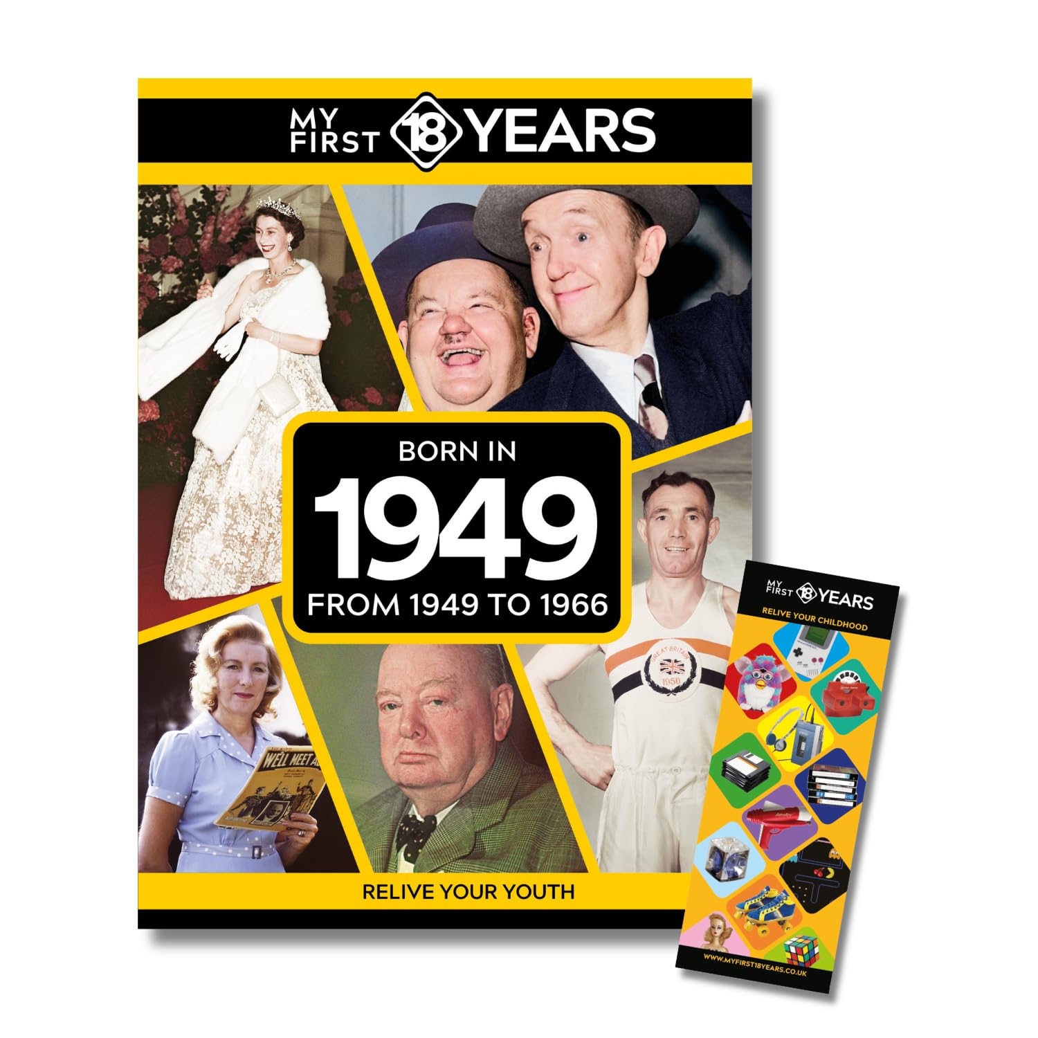 My First 18 Years – Born in 1949 Book & Bookmark Gift Set | Birthday Keepsake | Nostalgia Year Facts | Vintage Gift Idea — image 1