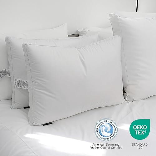 Miniatura 6 de Hotel Grand Juego de 2 almohadas de plumón de ganso de fibra de plumón de ganso, 100% algodón, fundas de almohada con refuerzo para dormir de