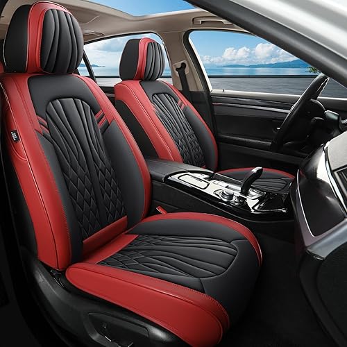 Car Seat Covers,Breathable and Waterproof Faux Leather Automotive Seat Covers for Cars SUV Pick-up Truck Sedan,Universal Anti-Slip Driver Seat Covers Wine Red
