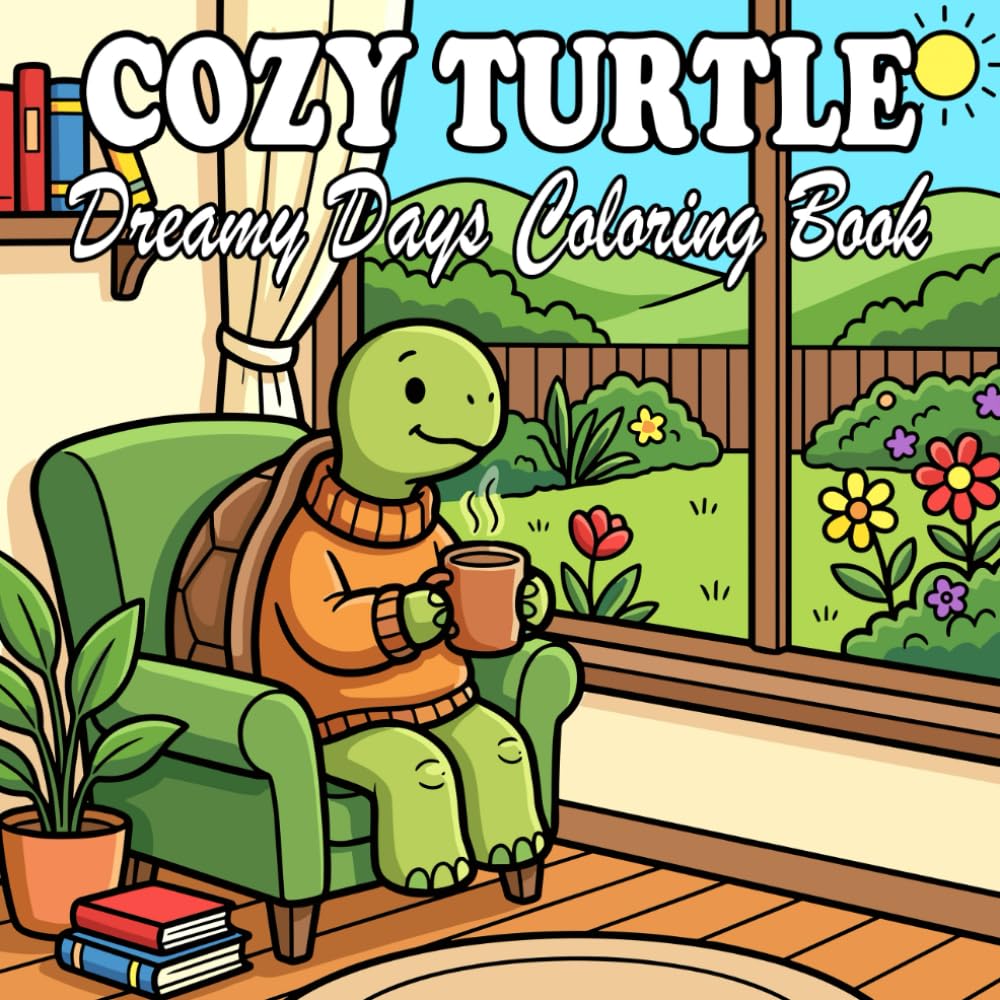 Turtle Coloring Book: Cute & Cozy Turtle Scenes for Kids and Adults