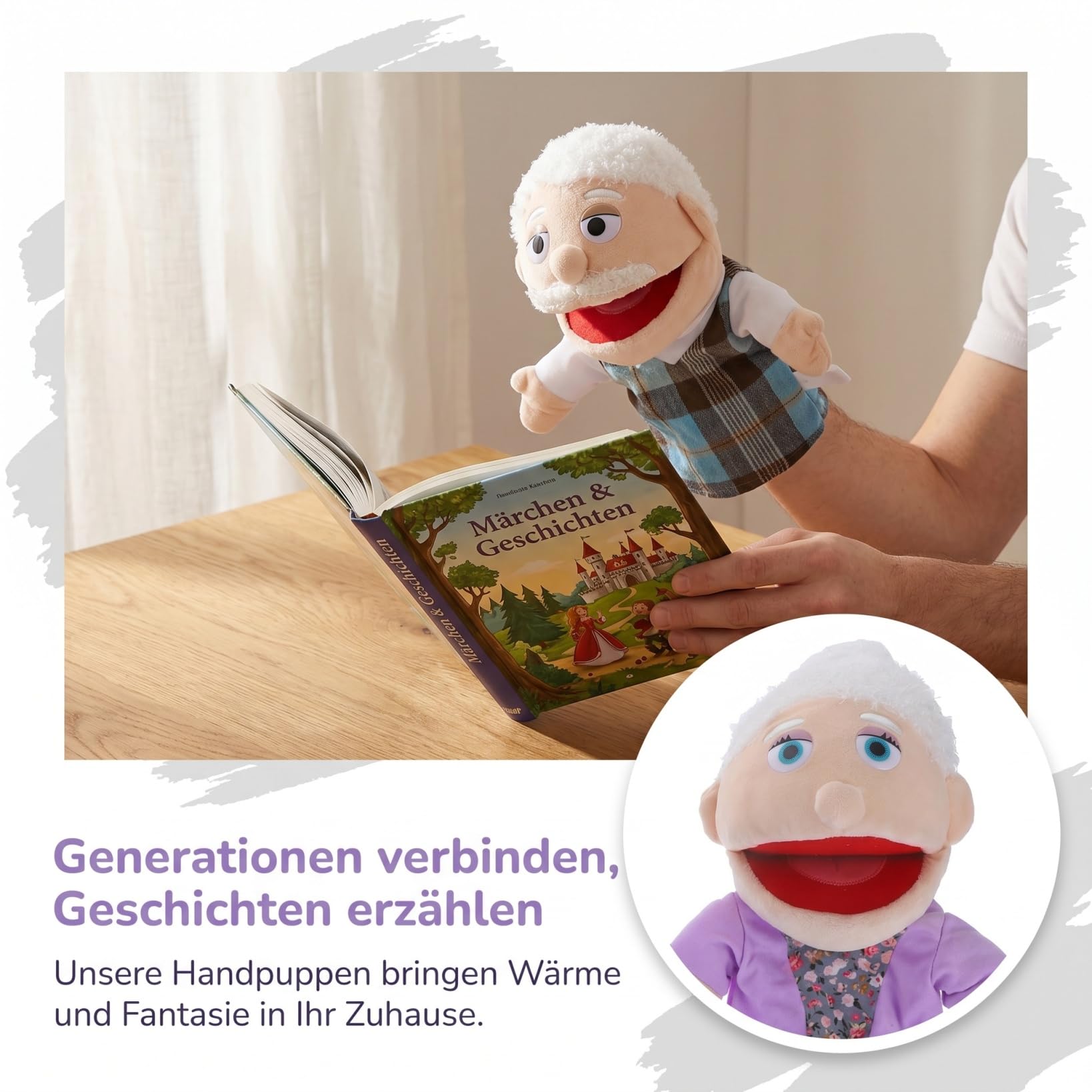 Toyvian Muñeca de mano de 2 personajes, narración de historias, juguete marionetas de dedo con historia de muñecas, juguete para abuela y abuelo, ropa de bebé para niños, guantes de algodón pp, manual