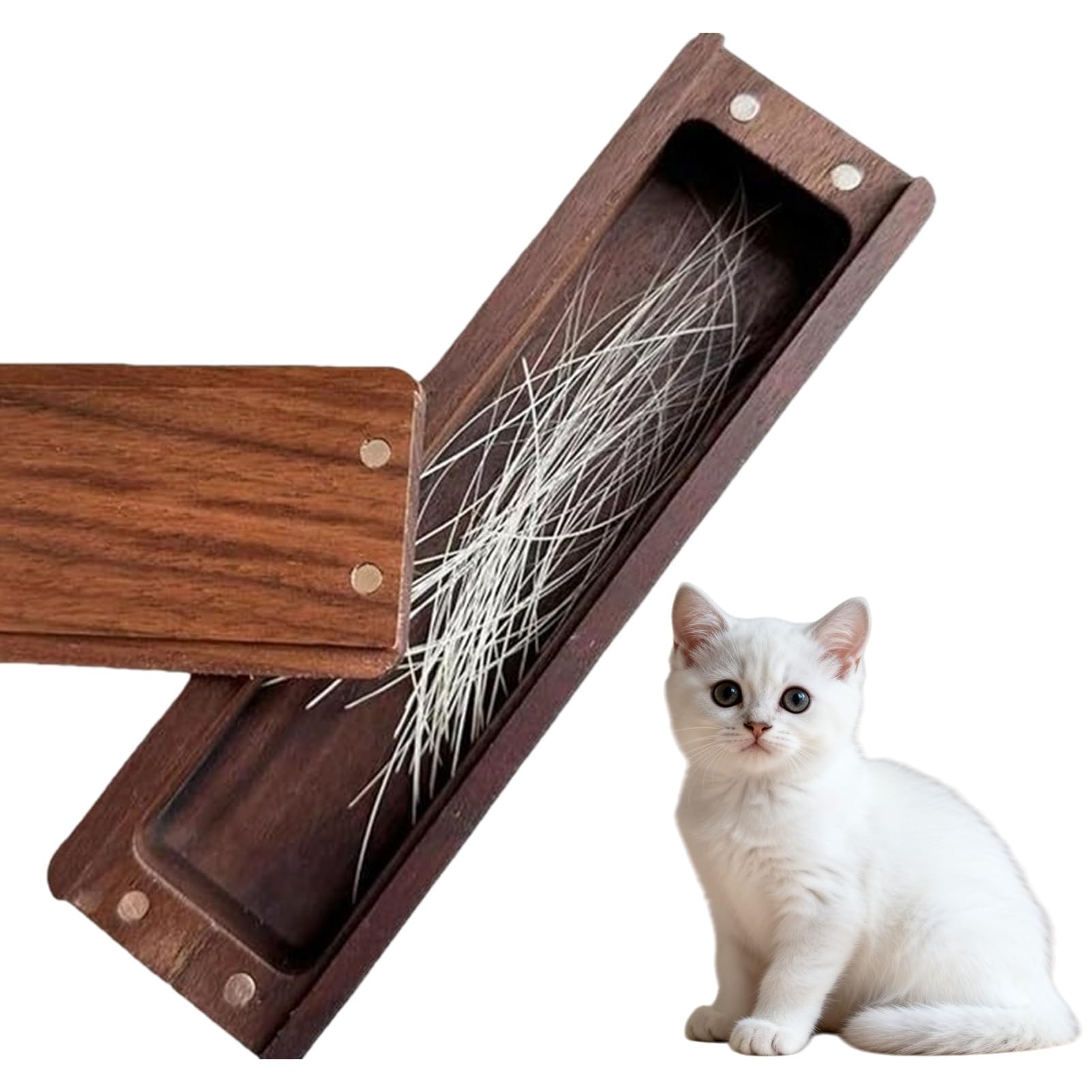 NICENEEDED Pet Cat whiskers Wood Box, Pet Keepsake Box Loss of Cat Sympathy Gift, Beard Hair Collection Commemorative Storage Magnet for Home Decor