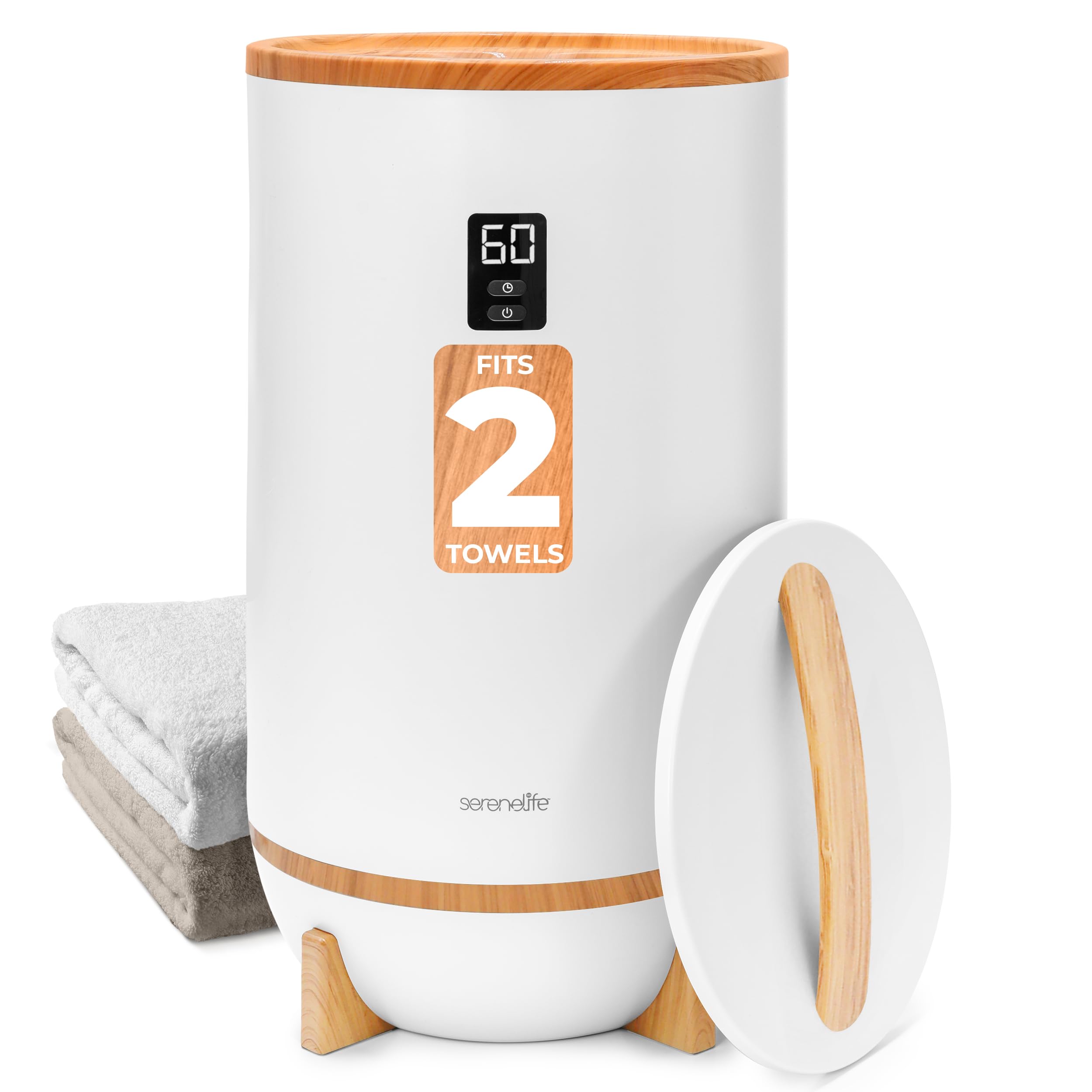 SereneLifeTowel and Blanket Warmer - Single Touch Portable Towel Heater for Bathroom, Fragrant Disc Holder, LED Ring, 2 Large Towel Capacity, Built-in Timer (15-60 mins), Auto Shut-Off (White)