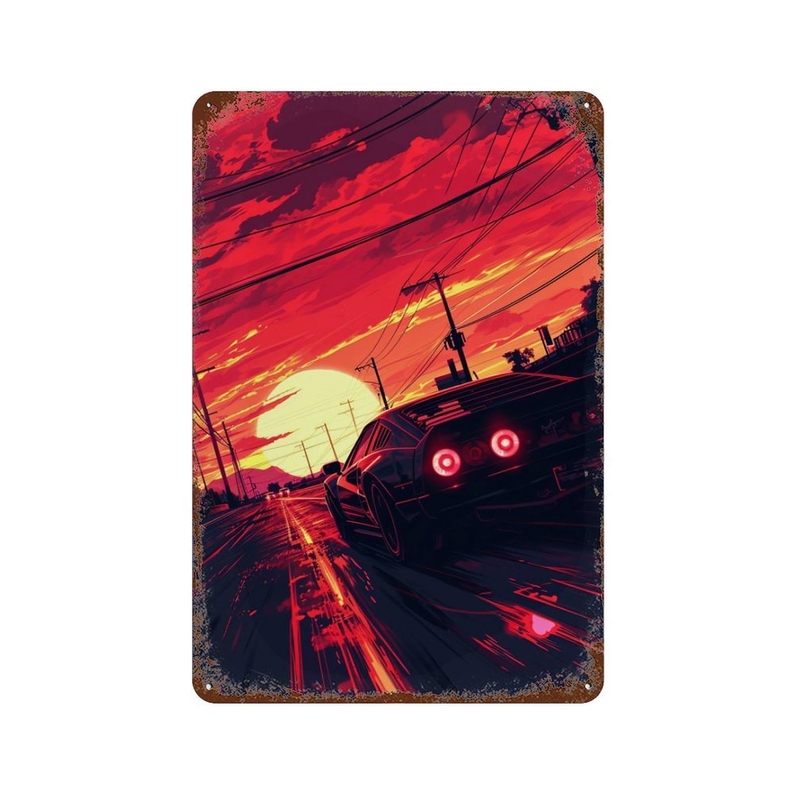 Garage Style Racing Sunset Urban Speed Decorative Tin Sign 11.8"x7.9", Shabby Chic Decor for Bar And Workshop