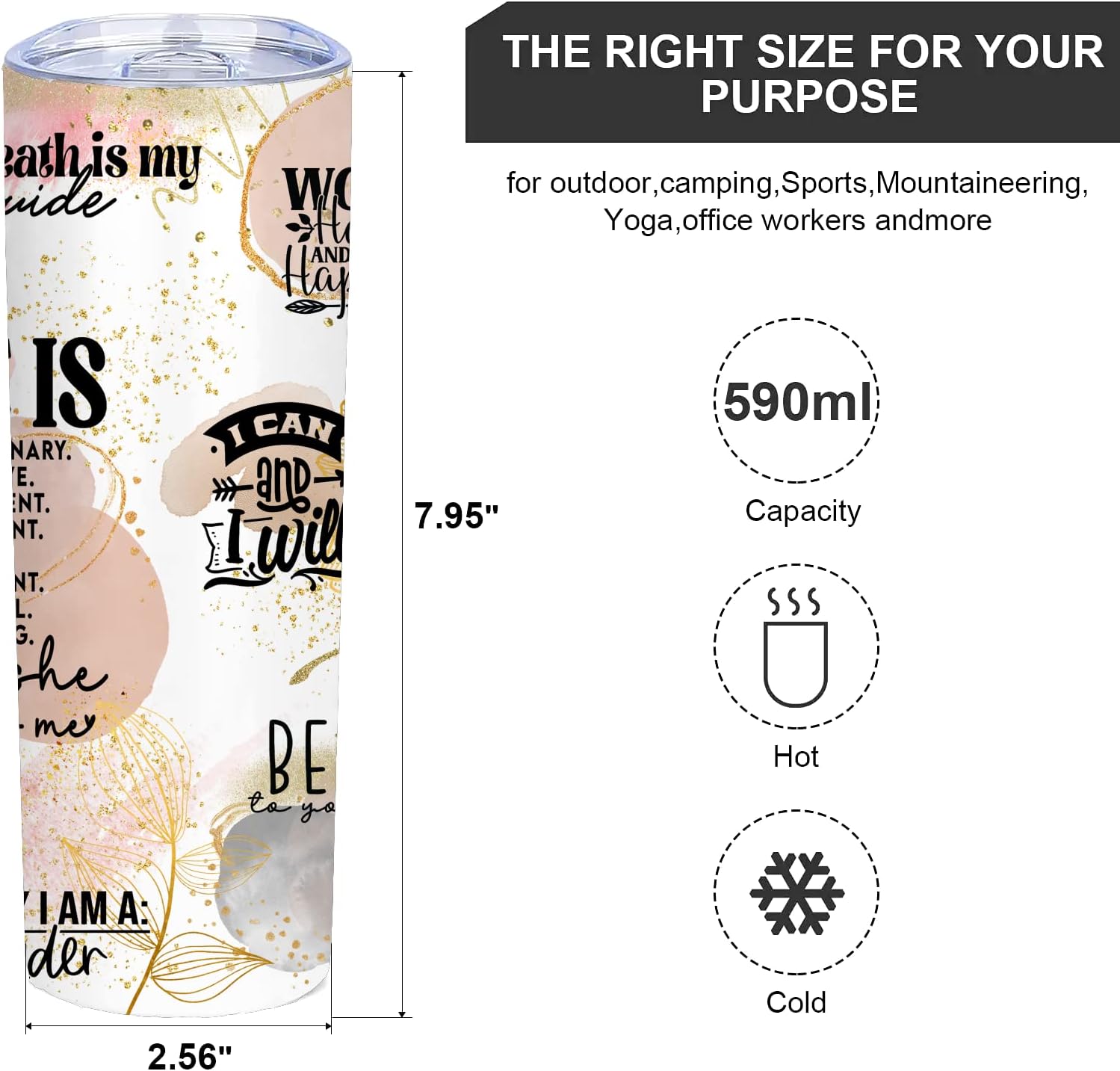 ATHAND Gifts for Women Girls Inspirational Coffee Mug Insulated Skinny Tumblers Cup with Lid 20oz - Reusable Stainless Steel Water Bottle for Hot & Cold Drinks Tea Cup Iced Coffee Travel Mug