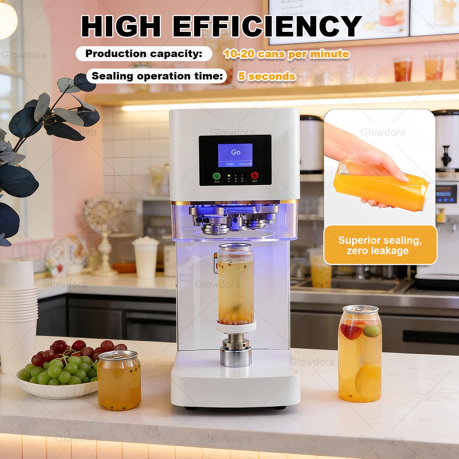 Máquina selladora automática de latas, 140 W, máquina de sellado comercial para recipientes de vidrio y plástico con mostrador, ideal para el hogar y cafeterías