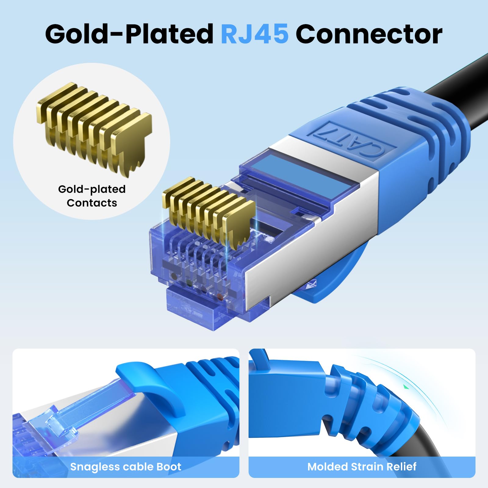 Cavo Ethernet per esterni Cat 7 da 300 piedi, 24 AWG Cavo Internet in rame puro F/FTP schermato, cavo LAN impermeabile per sepoltura diretta, LLDPE, UV, In-Ground, 10 Gbps 600 Mhz, POE, Rete