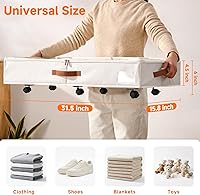 Vista 2 de 6 Inches Under Bed Storage with Wheels Pack of 2, Underbed Shoe Storage Container Bin with Clear Lid Cover, Rolling Under Bed Drawer Storage Bag