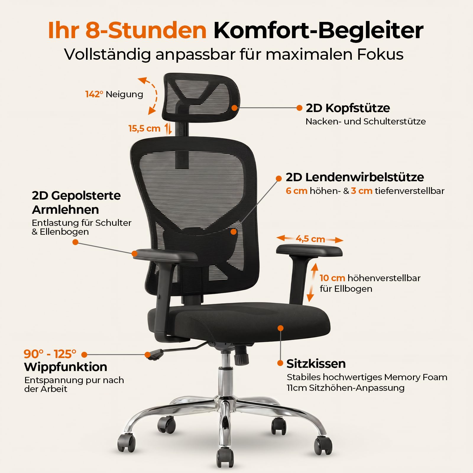 YW-1A Chefsessel Ergonomisch - Bürostuhl Netz für Homeoffice | Premium Schreibtischstuhl Ergonomisch und Chefsessel. Ein buro stuhl bequem als idealer Office Chair Ergonomic.