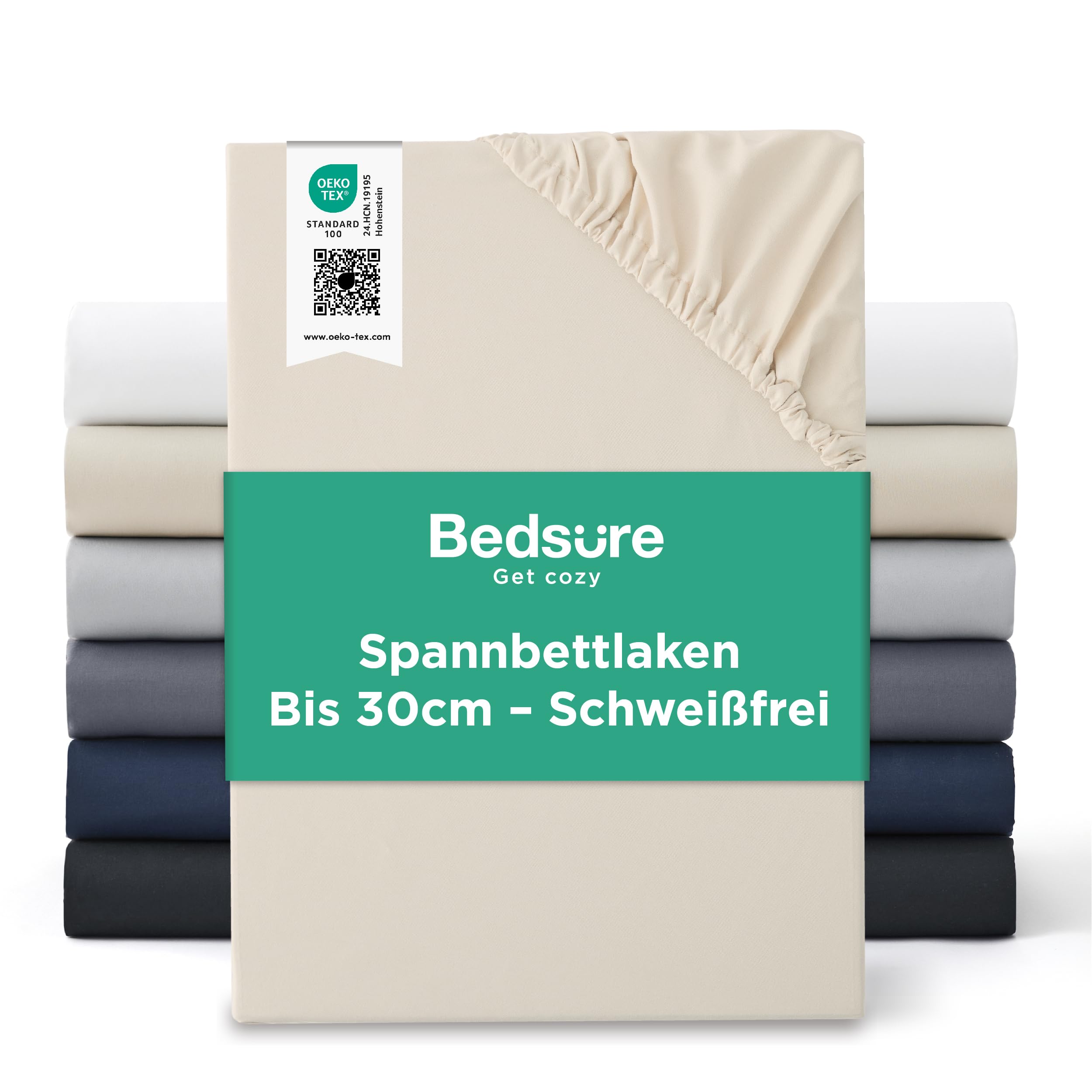 Bedsure Spannbettlaken 160x200cm Bettlaken Sommer Spannbetttücher - Oeko-TEX Mikrofaser Bis 30cm für Boxspringbett & Dicke Matratzen, Atmungsaktiv & Schnelltrocknend Spannleintuch mit Gummizug, Beige