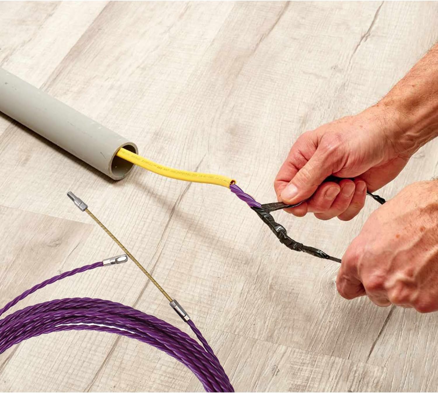 Dispositivo di Trazione per Cavi 30M 6MM, Piatto Molla Elettricista per Cavi Elettricista, Estrattore flessibile e leggero con 2 molle di Tensione