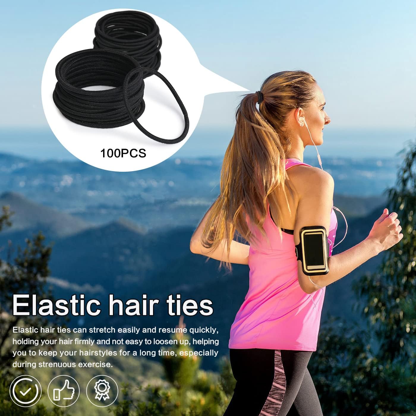 Pack of 100 Hair Bobbles Elastic Hair Bobbles No Metal for Women Men Girls Kids (Black), 100 count (Pack of 1) - Image 3