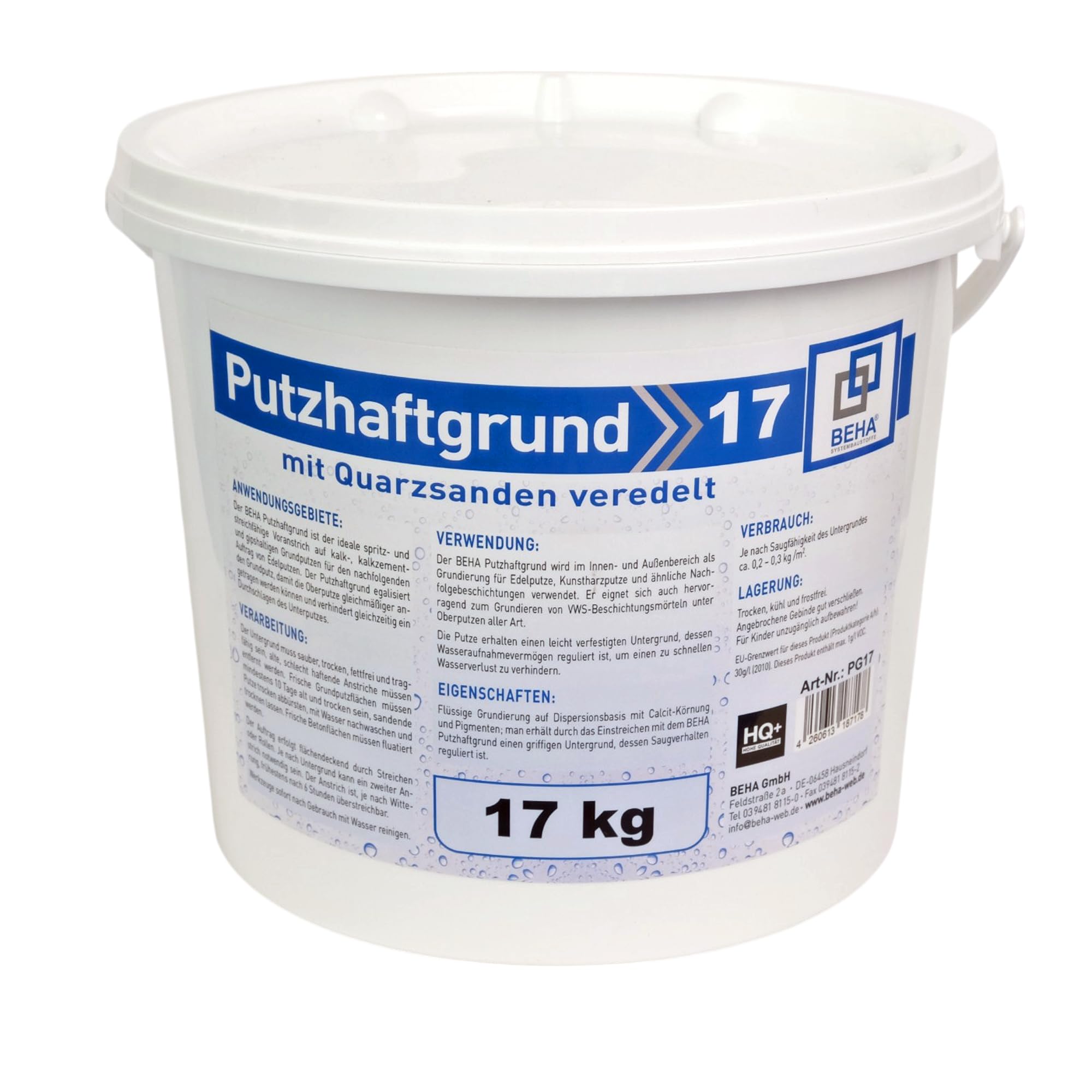 BEHA Putzhaftgrund PG17 Quarzsand Grundierung Putzgrund 17kg Quarzgrund Voranstrich