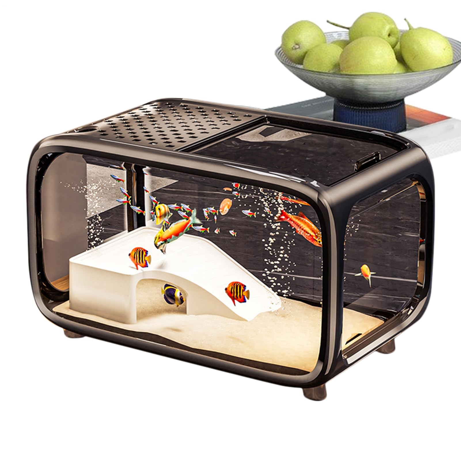 Acuario De Escritorio Pecera De Escritorio Para Tortugas Con Decoración De | Recipiente De Paisaje Acrílico Transparente Con Orificio Para Alimentación Para Animales Acuáticos Como Betta