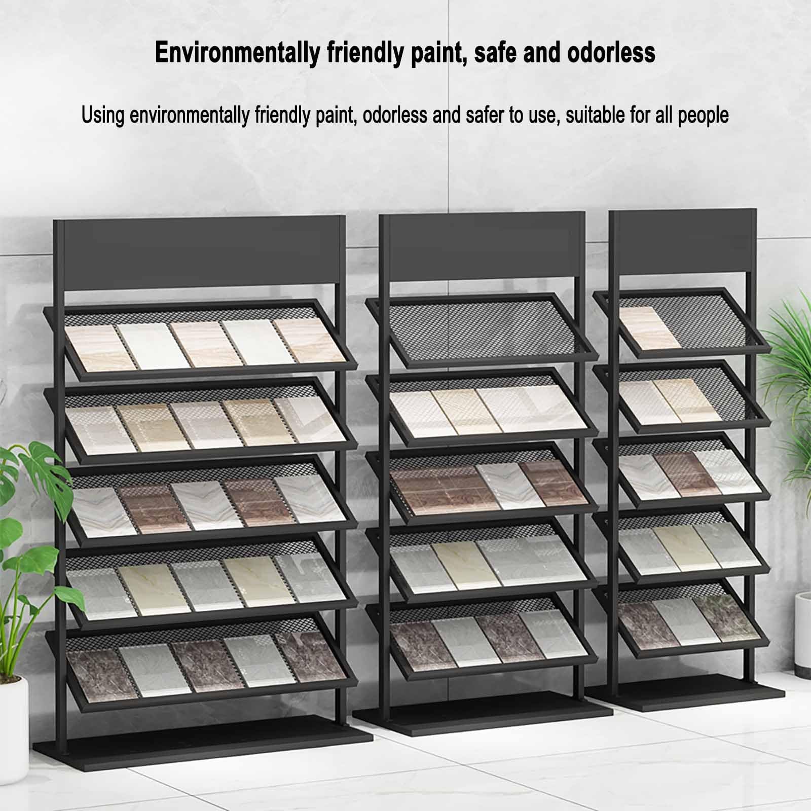 Estante de muestras de azulejos de cerámica, soporte de exhibición multicapa con ranuras para tarjetas para muestras de porcelana y madera