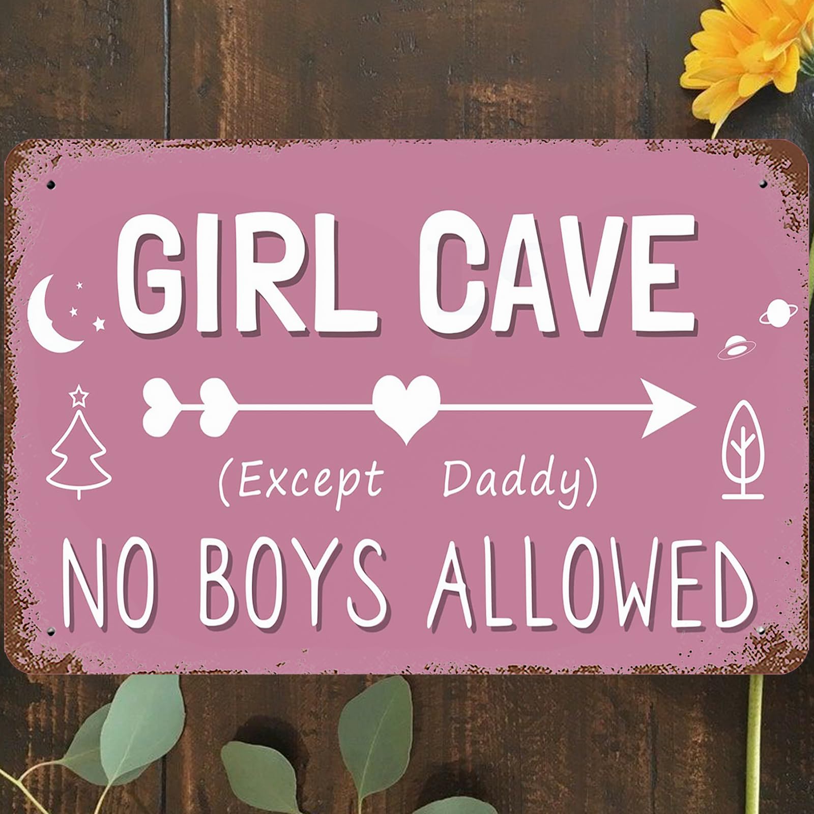 Vintage Metal Tin Sign 8"x12", Girl Cave Wall Art Decor, No Boys Allowed Except Daddy Poster for Home Living Room Bedroom Garden Garage Cafe Bar Pub