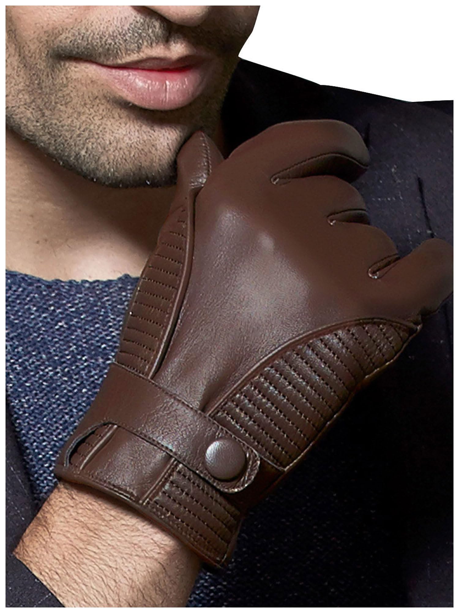 GSG SINCE 1998 Heren Schapenleren Handschoenen Chrome-Vrij Touchscreen Winter Rijhandschoenen met Kasjmier Voering M16516, Bruin, S
