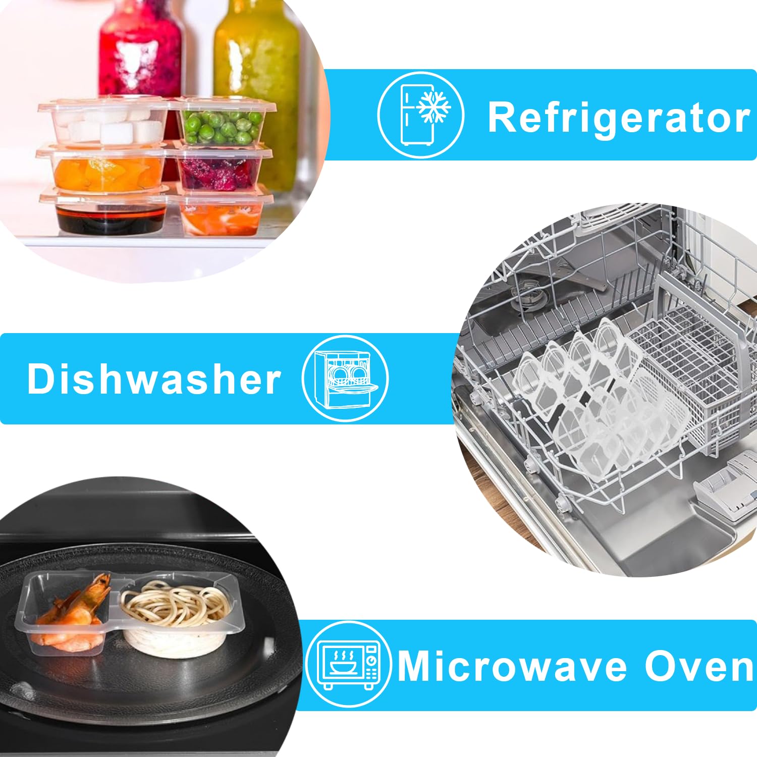 Pure Future 20-Pack Reusable Double Compartment Snack Containers with Lids - BPA-Free PP Meal Prep Bento Boxes for Kids Lunch, Fruit & Dips, Microwave/Dishwasher Safe - 5