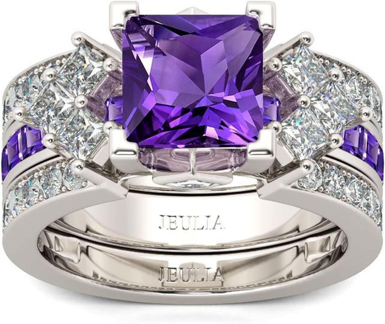 Jeulia 4.1 Carat Bridal Ring Sets for Women Princess Cut Engagement Rings Sterling Silver Wedding Band Interchangeable Rings Promise Anniversary with Jewelry Box