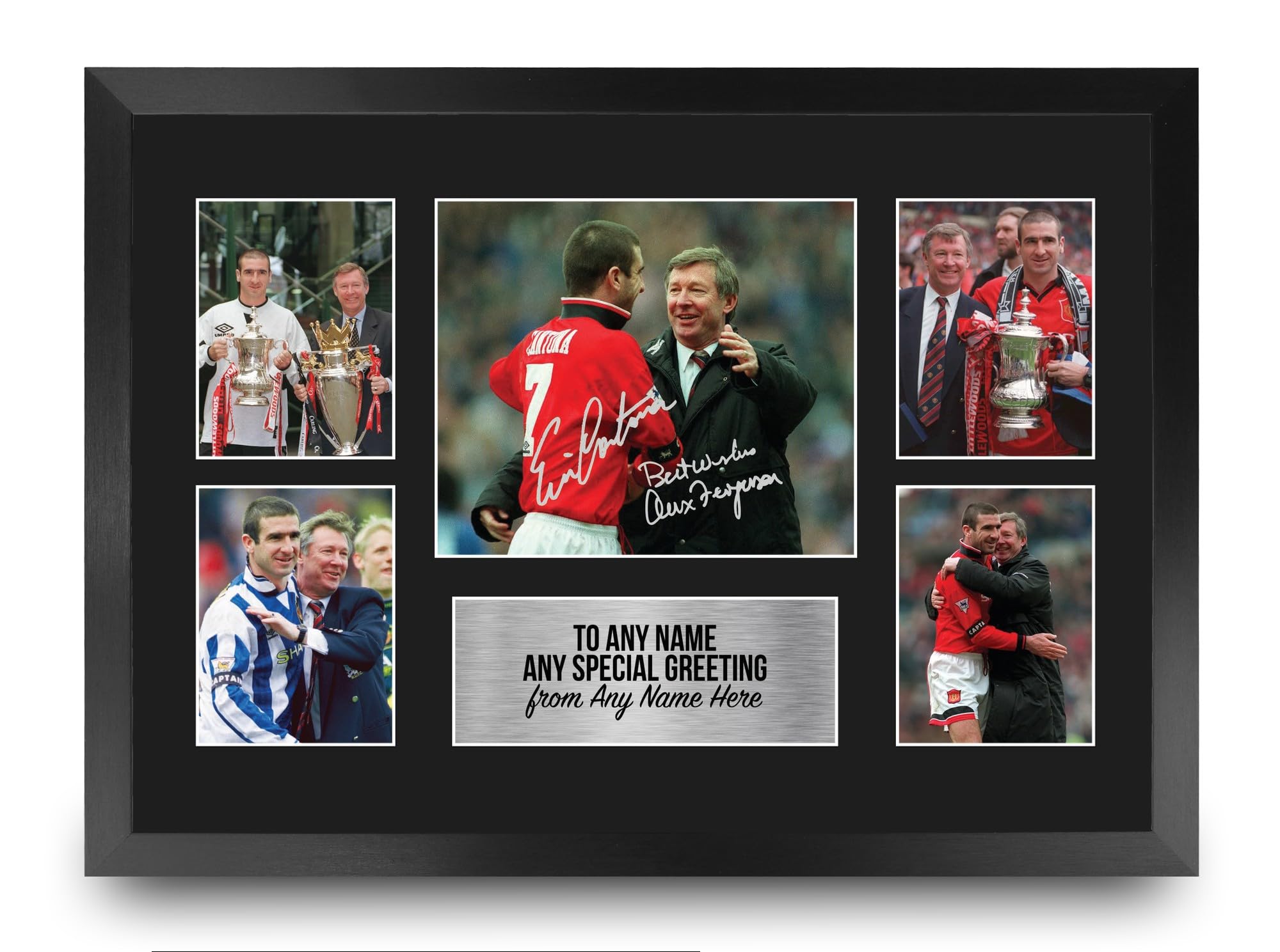 HWC Trading Sir Alex Ferguson & Eric Cantona Personalised Gift - Signed Autograph Picture, Framed A3 Football Photo Display with Custom Name Message for Birthday Christmas Wedding