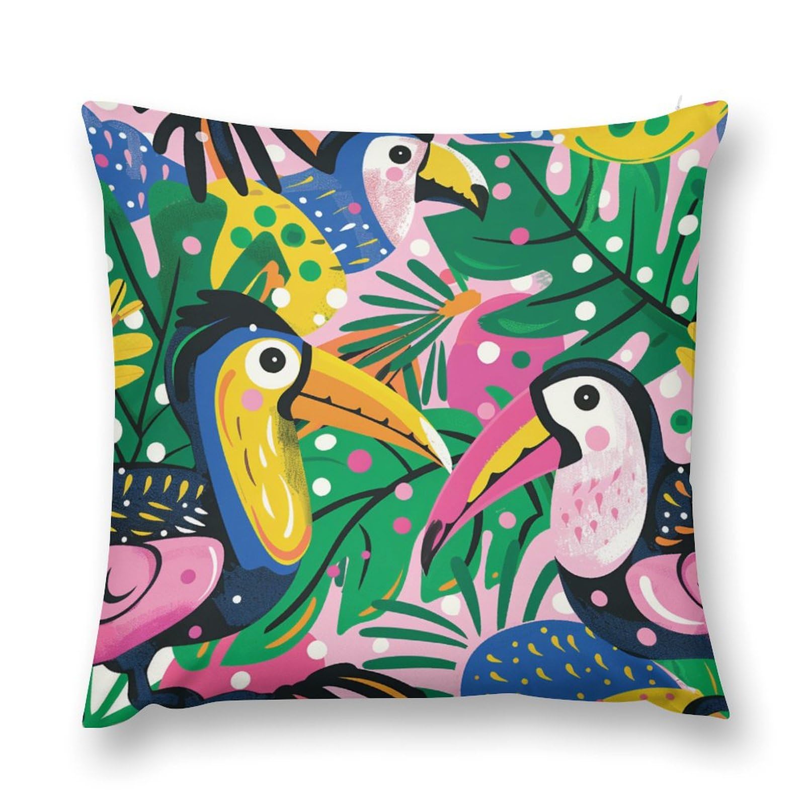 Tropical Outdoor Cushion Covers - Macaw & Toucan Floral Print - Waterproof UV Resistant - 16x16 Inch For Patio & Garden - View #2