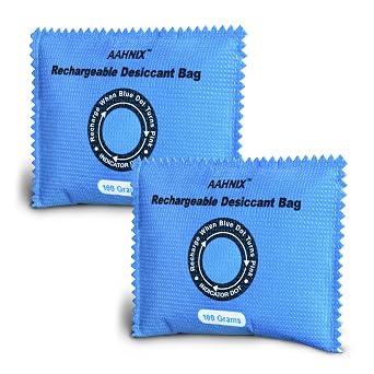 2 Pack Rechargeable Silica Gel Packets, 100g Each - Moisture Absorbers for Storage Bins, Safe Dehumidifier Bags, Desiccant Packs for Closets, Cars, and Electronics