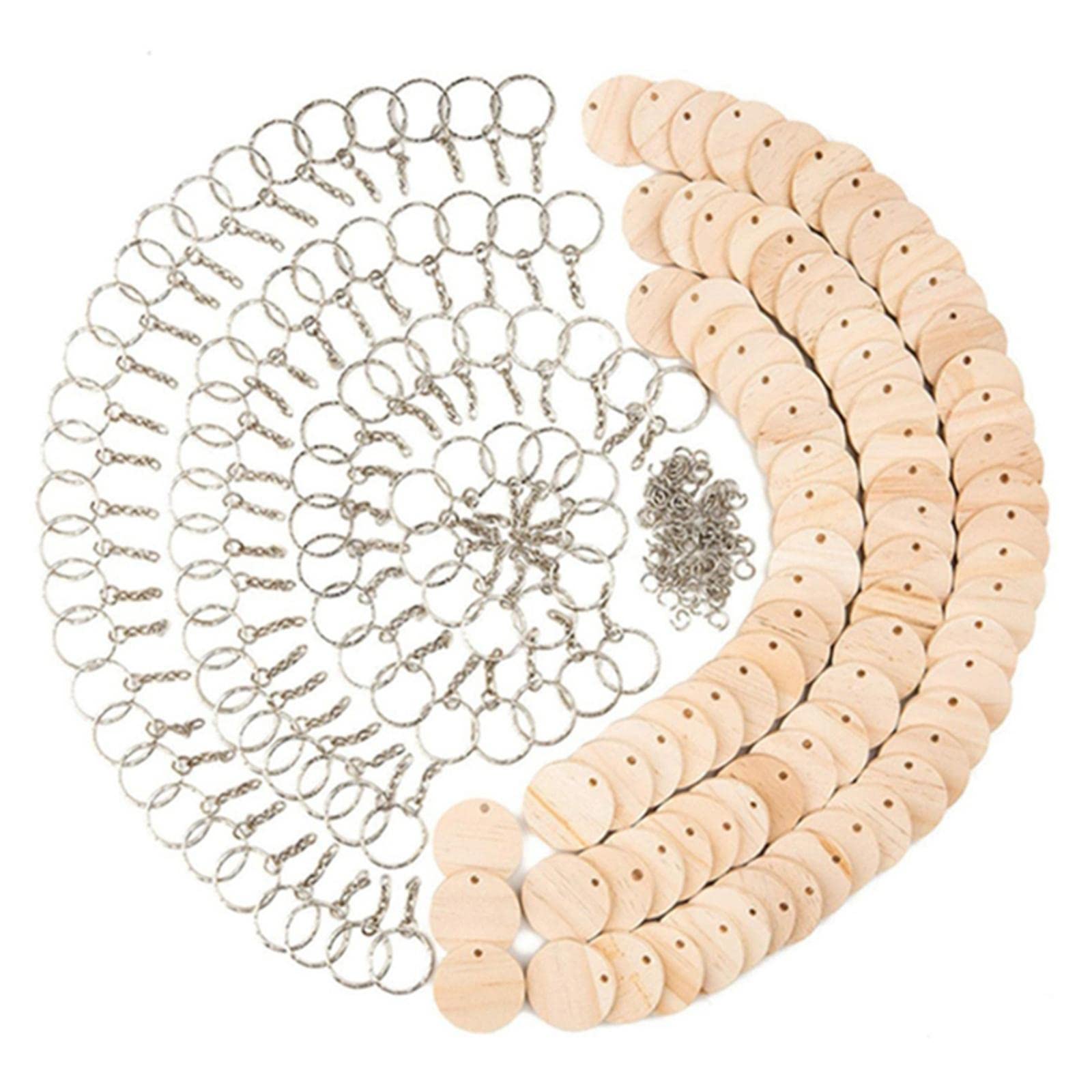 20 Piezas Kit Artesanal de Llaveros de Madera con Anillas y Discos Lisos para Grabar Nombres O Mensajes Especiales Apto para Hacer Recuerdos, 5 Piezas