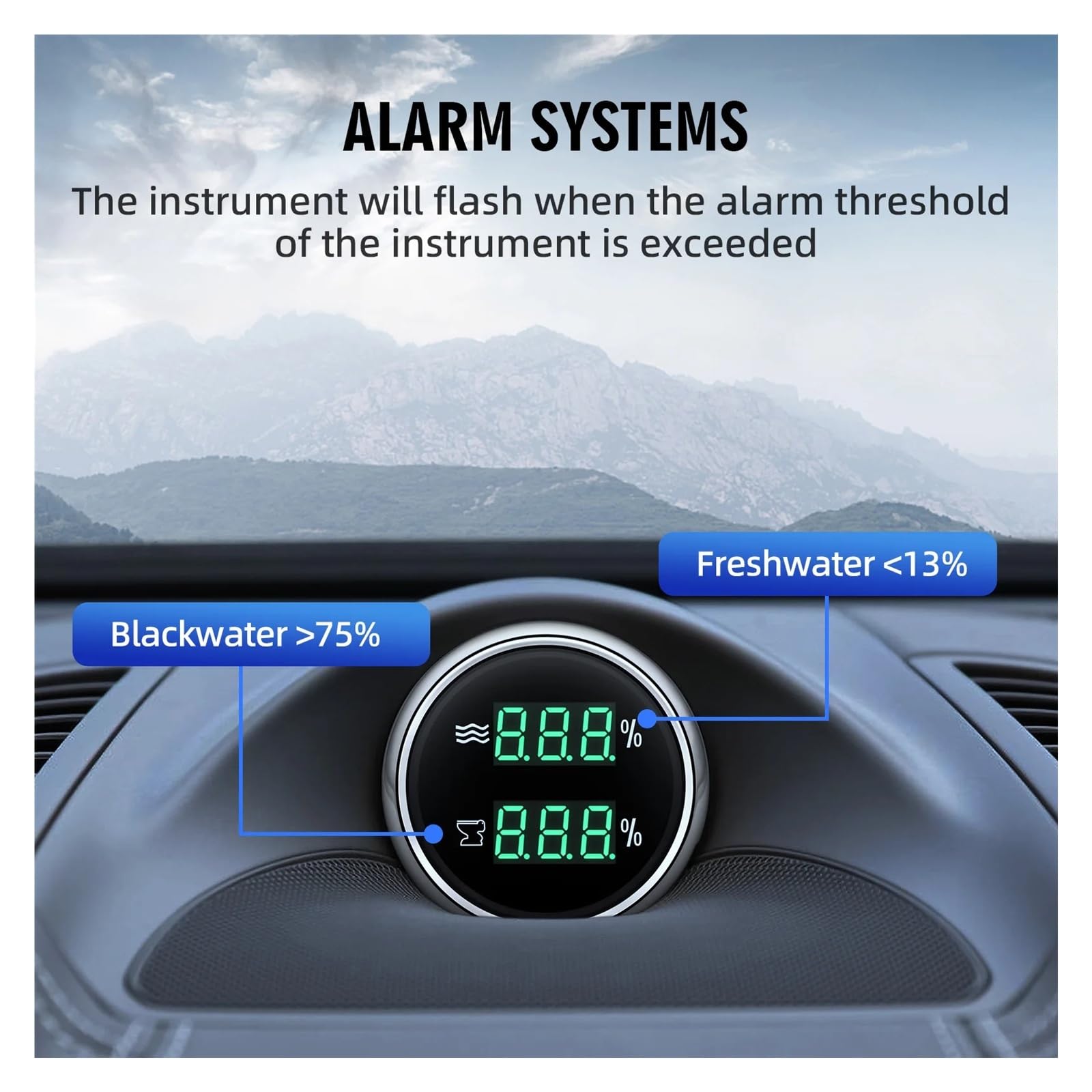 2IN1 Dual 52mm Messgerät mit grüner LED, digitaler Wasserstand + Abwasserpegelmesser for Autos mit Blitzalarm 0-190 Ohm, 240-33 Ohm, 0-90 Ohm Klare Messwerte(BB)