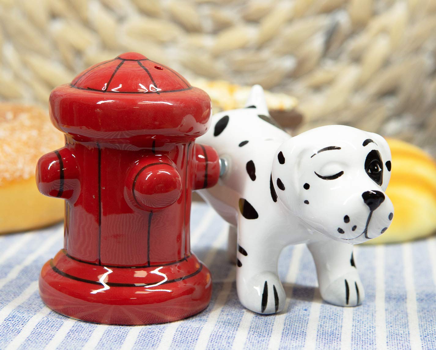 Ebros Gift Peeing Dalmatian With Fire Hydrant Ceramic Salt Pepper Shaker Magnetic Set Figurines