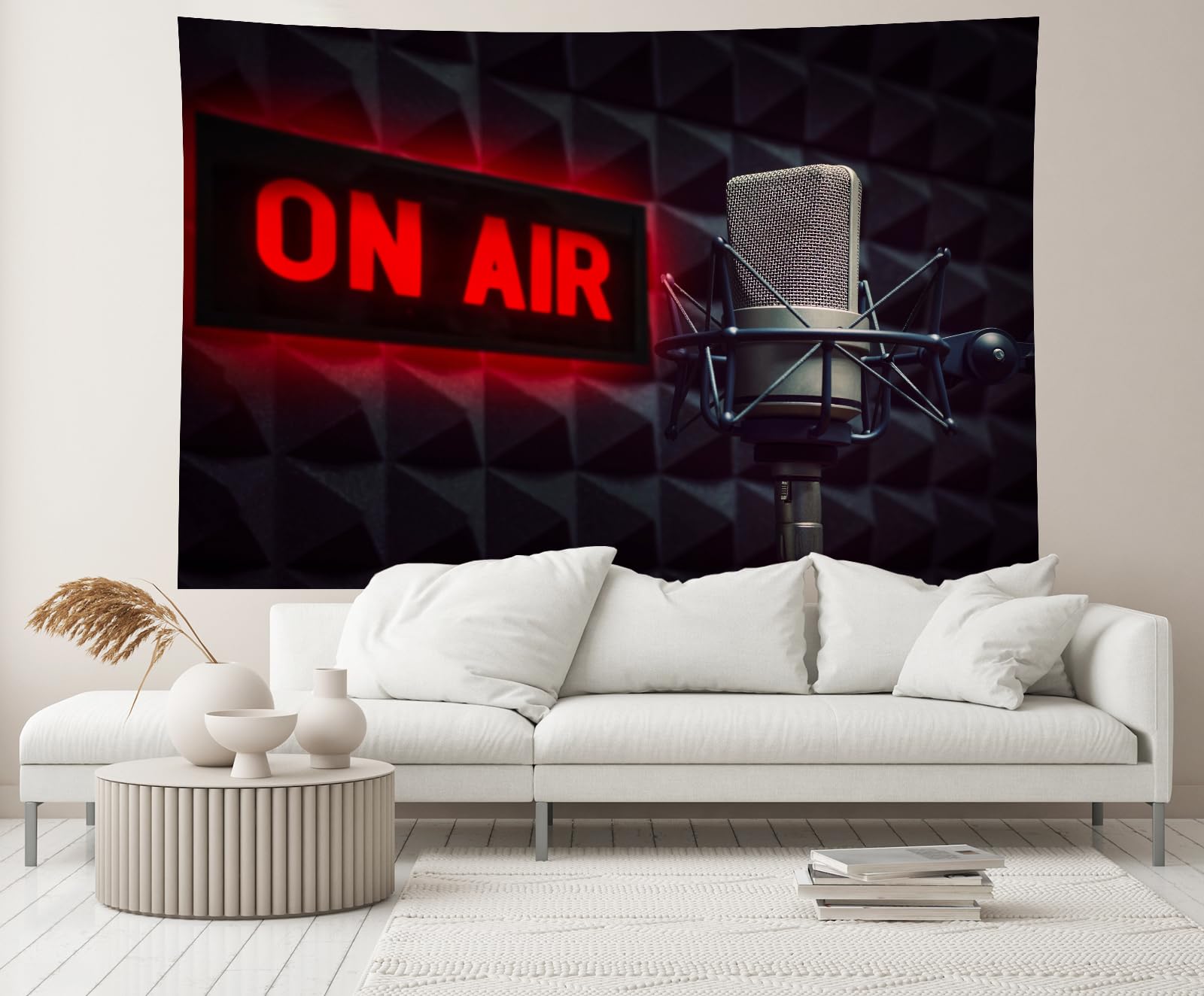 Professioneller Mikrofon-Hintergrund, Radiosender, Studio, On-Air-Schild, TV-Show, Newscaster, Studio, Hintergrund, Reporter, Interview, Bühne, Videoaufnahme, Dekoration, Fotoautomaten